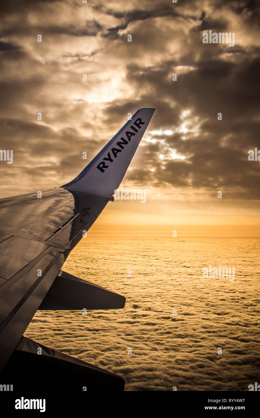 Dublin Ireland April 17 Ryanair Logo In The Wing Of The Airplane With Sky As The Background Ryanair Has Cheap Flights In Europe4 Stock Photo Alamy