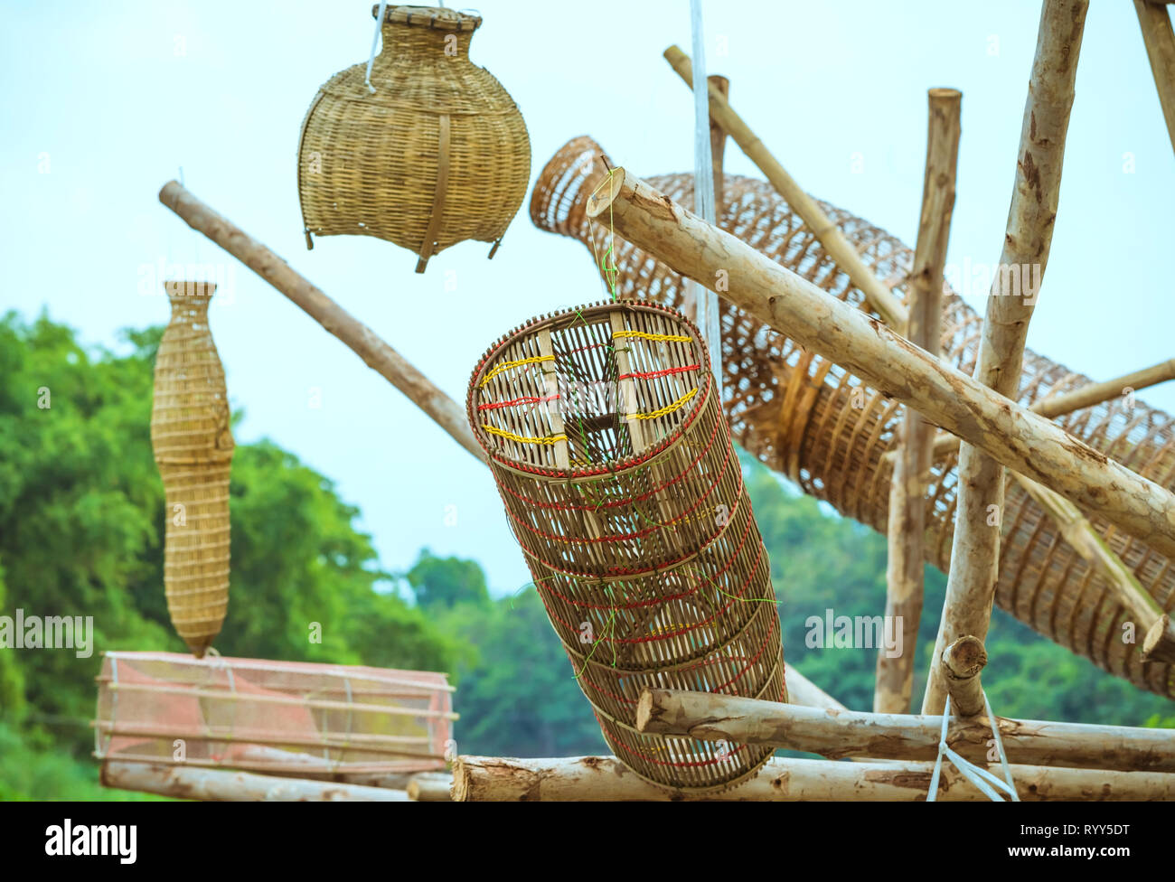Ancient bamboo fish trap equipment of countryside, Thailand Stock Photo -  Alamy