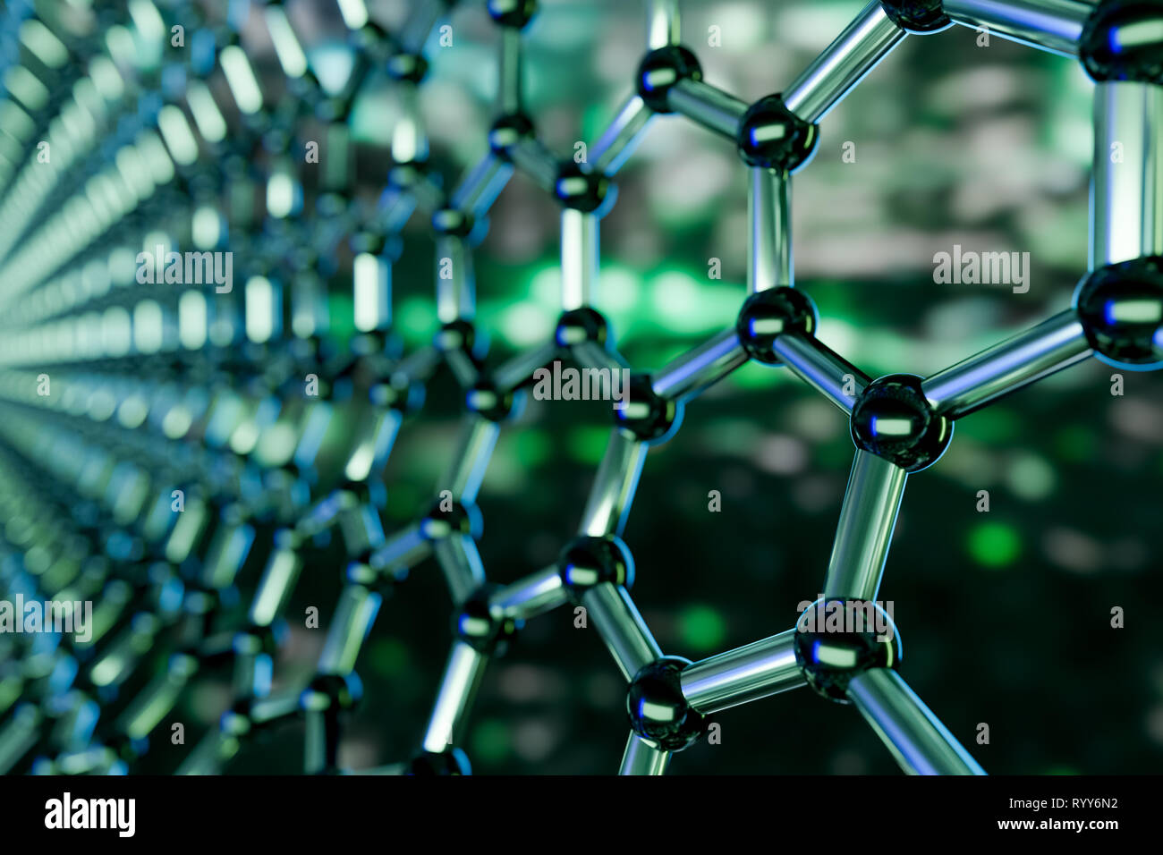 View of a graphene molecular nano technology structure on a green ...