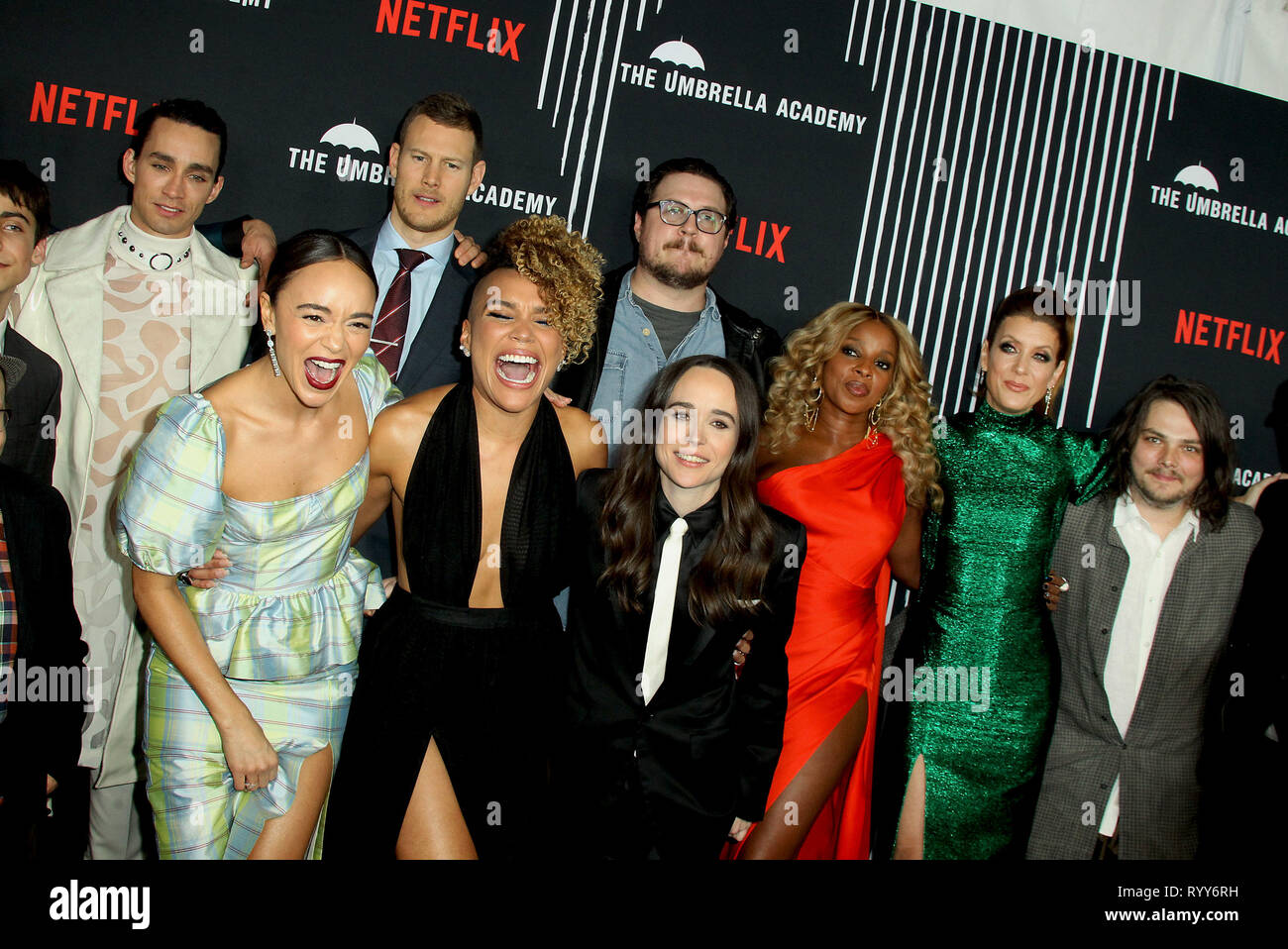 Premiere of Netflix's 'The Umbrella Academy' season 1 held at the ArcLight  Hollywood - Arrivals Featuring: Cast: Robert Sheehan, Ashley Madekwe, Tom  Hopper, Emmy Raver-Lampman, Cameron Britton, Ellen Page, Mary J. Blige,