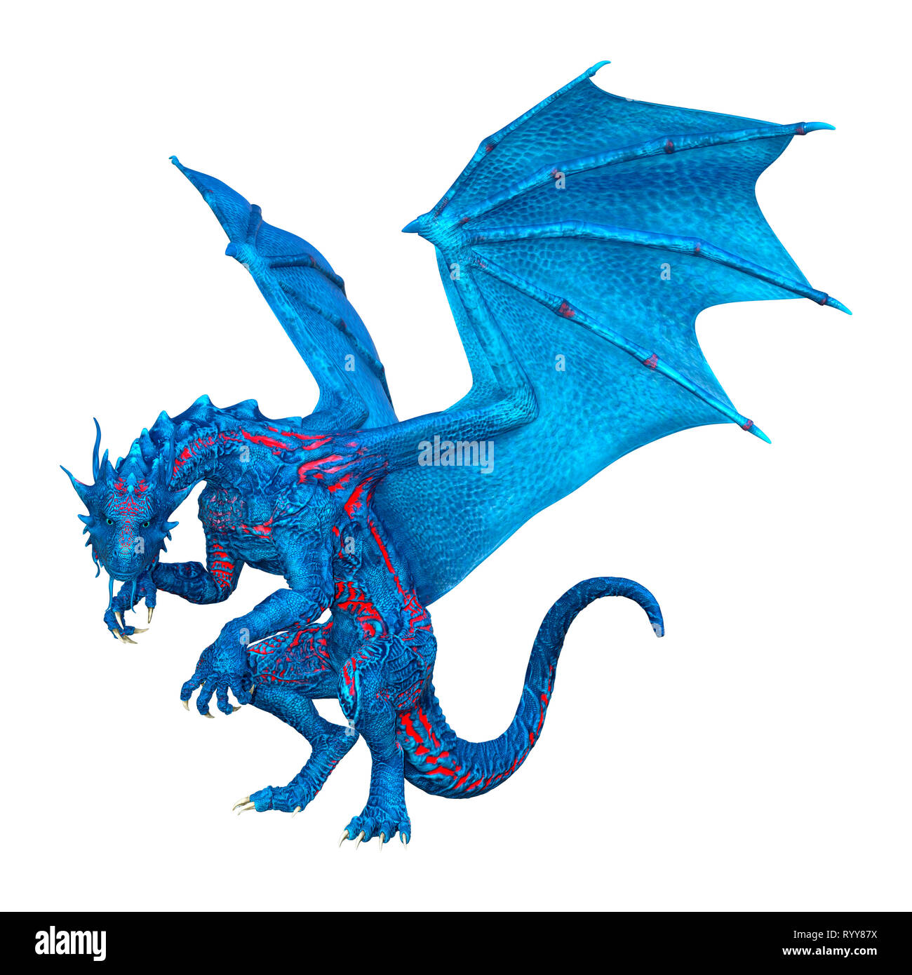 3D rendering of a blue fantasy dragon isolated on white background ...