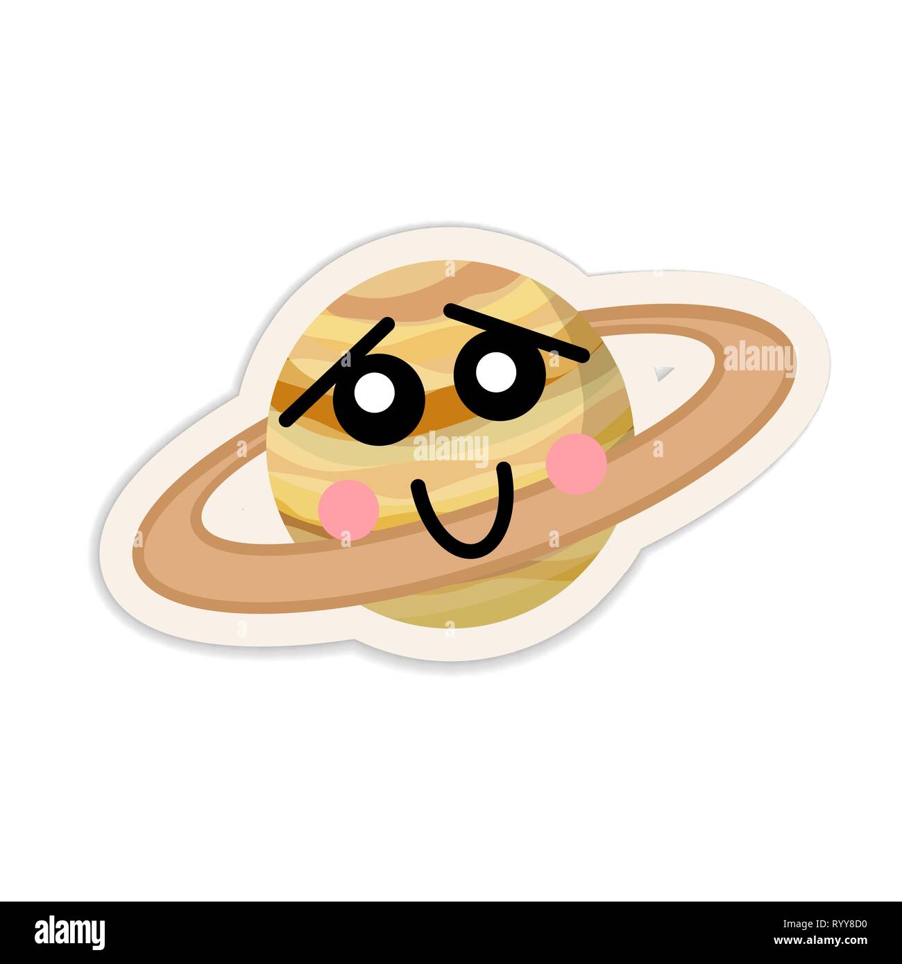Cartoon saturn planet icon with cute face isolated on white Stock Vector
