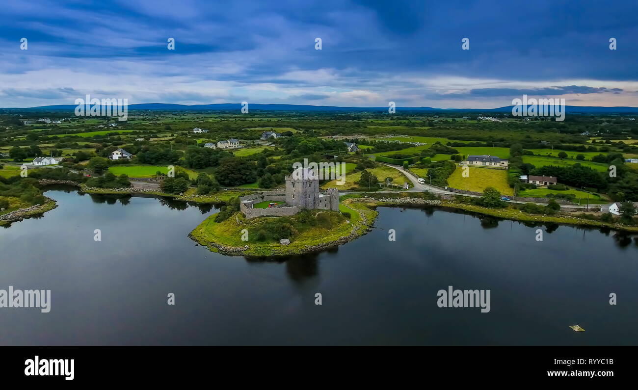 Aerial view of the Dunguaire castle In West Ireland. Dunguaire Castle ...