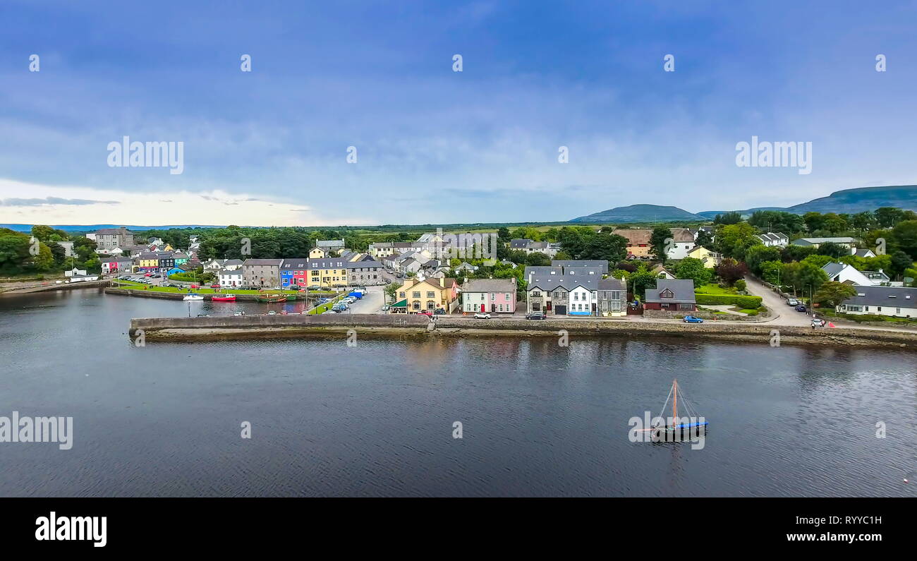 The aerial view of the coastal village of Kinvarra. Kinvara also spelled Kinvarra is a sea port village located in the south of County Galway Ireland Stock Photo Alamy
