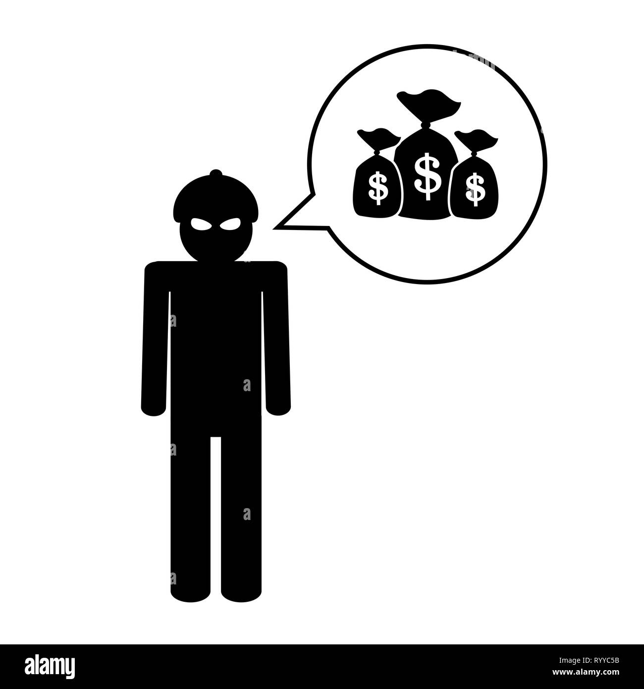 thief thinks about a lot of money pictogram vector illustration EPS10 Stock Vector