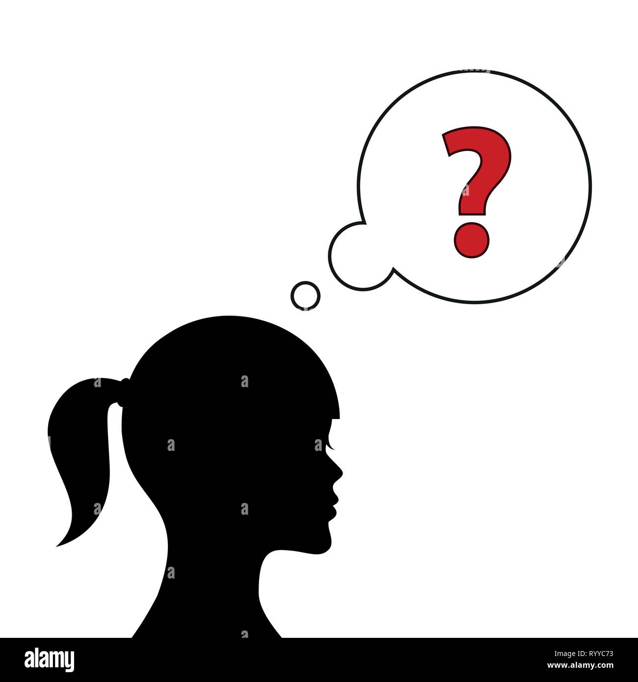 silhouette of a woman with thought bubble and question mark vector ...