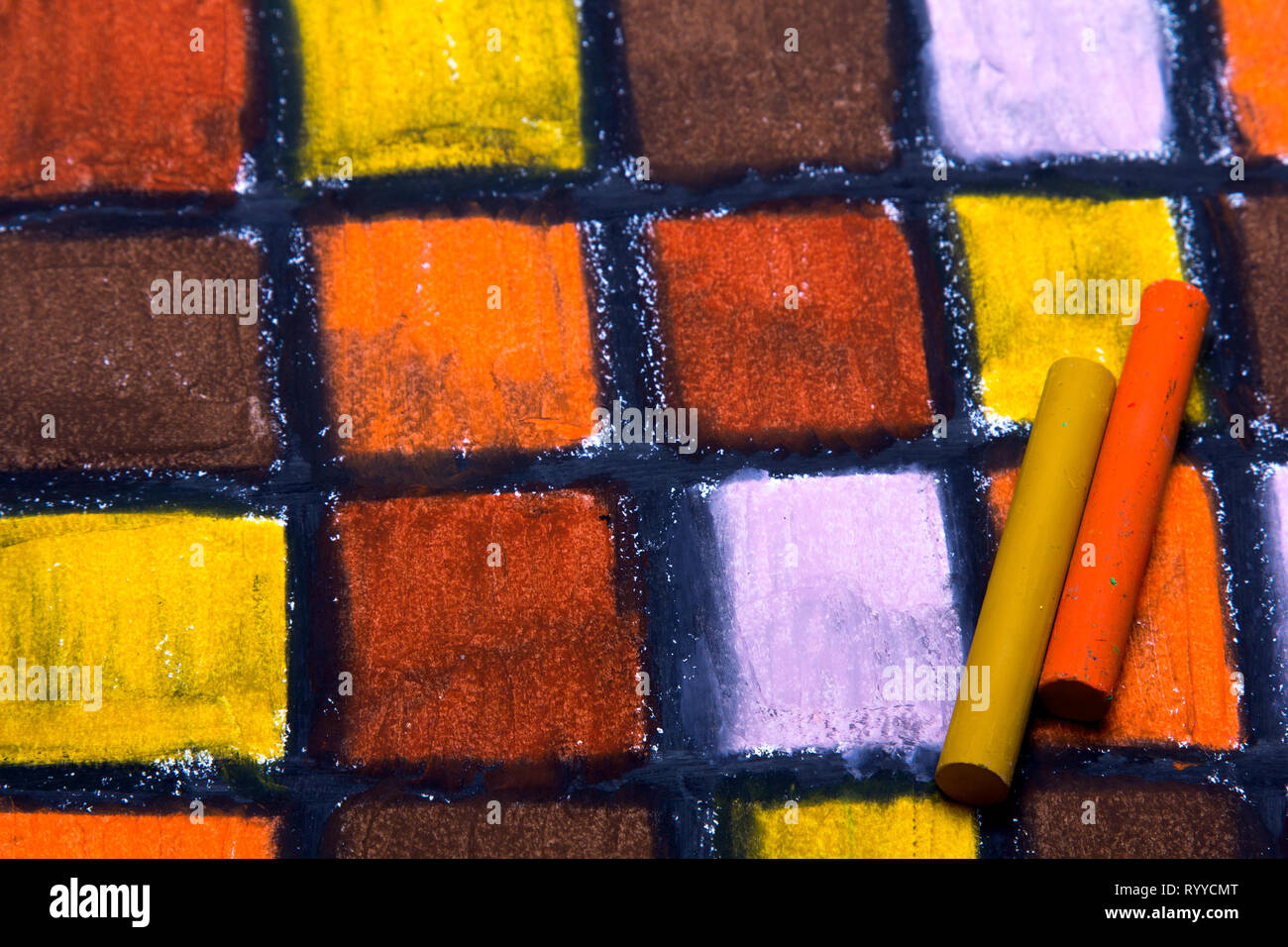 Colorful Checkered Drawingoil Pastels Drawing With Squares