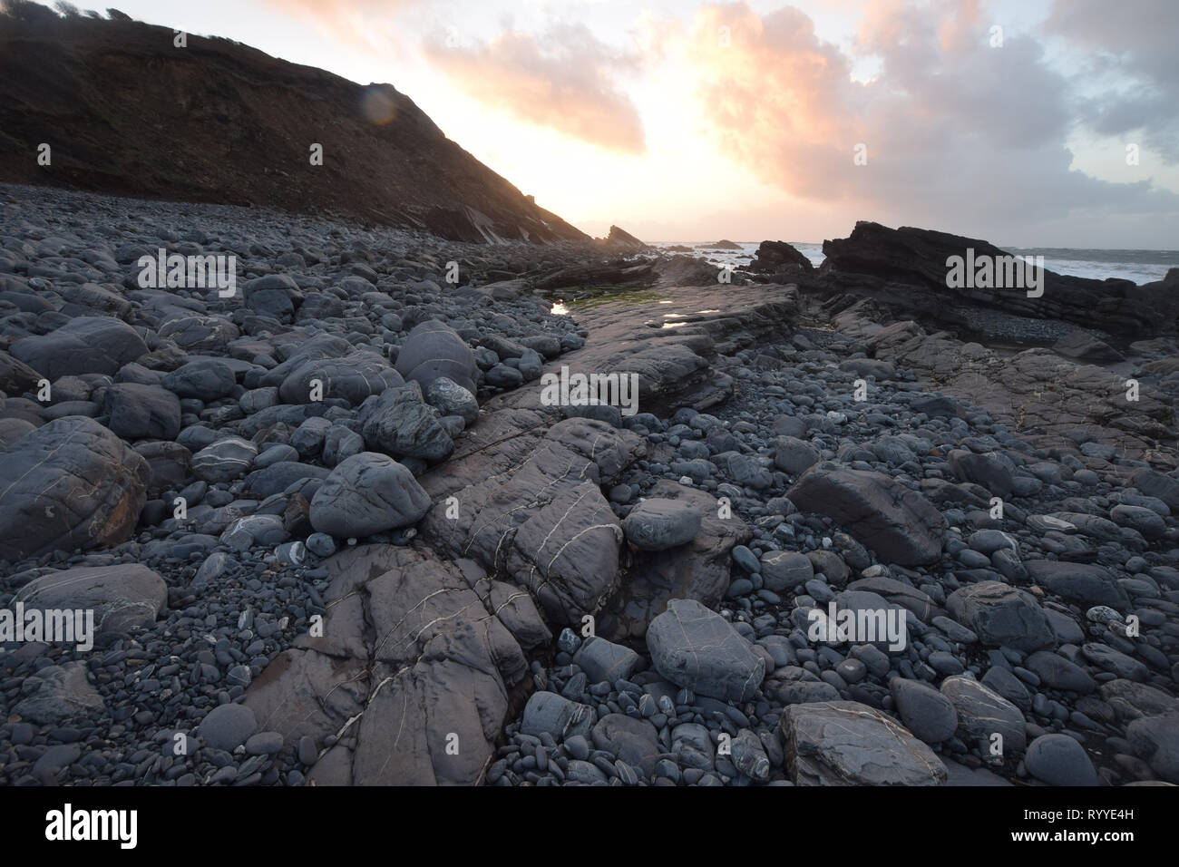 Millook Haven North Cornish Coast at sunset Stock Photo