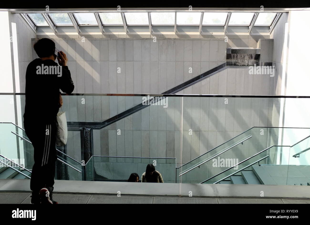 Freestanding main staircase of Suzhou Museum. the museum was designed by Chinese-American architect I.M.Pei. Suzhou. Jiangsu province. China Stock Photo