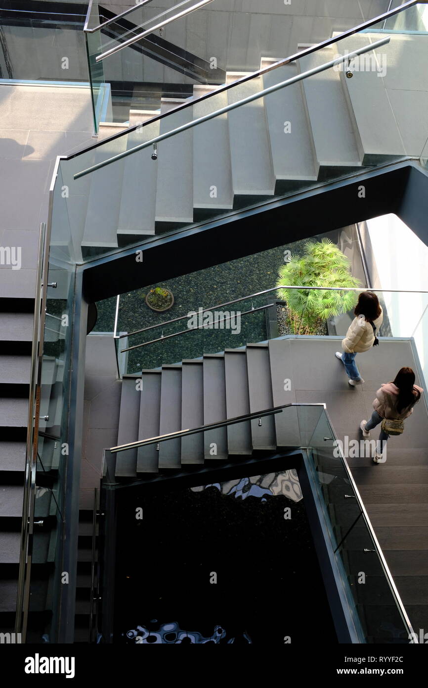 Freestanding main staircase of Suzhou Museum. the museum was designed by Chinese-American architect I.M.Pei. Suzhou. Jiangsu province. China Stock Photo