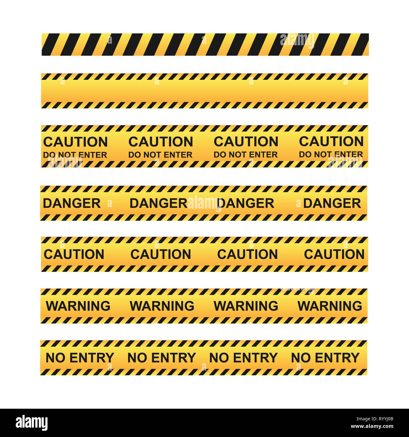 set of different tapes for fencing the territory with warning labels