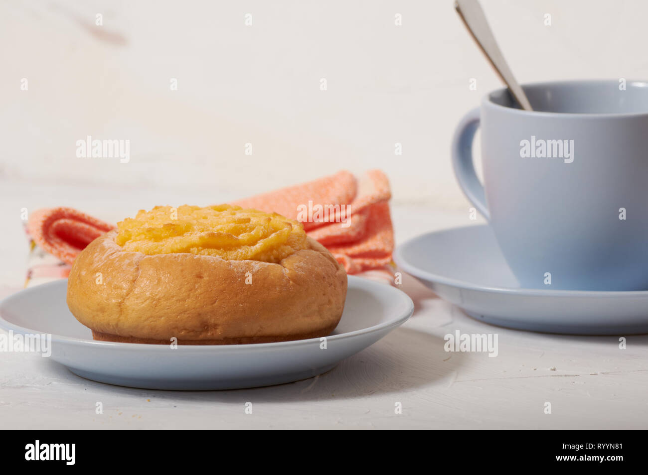 breakfast with coconut cream bun Stock Photo Alamy