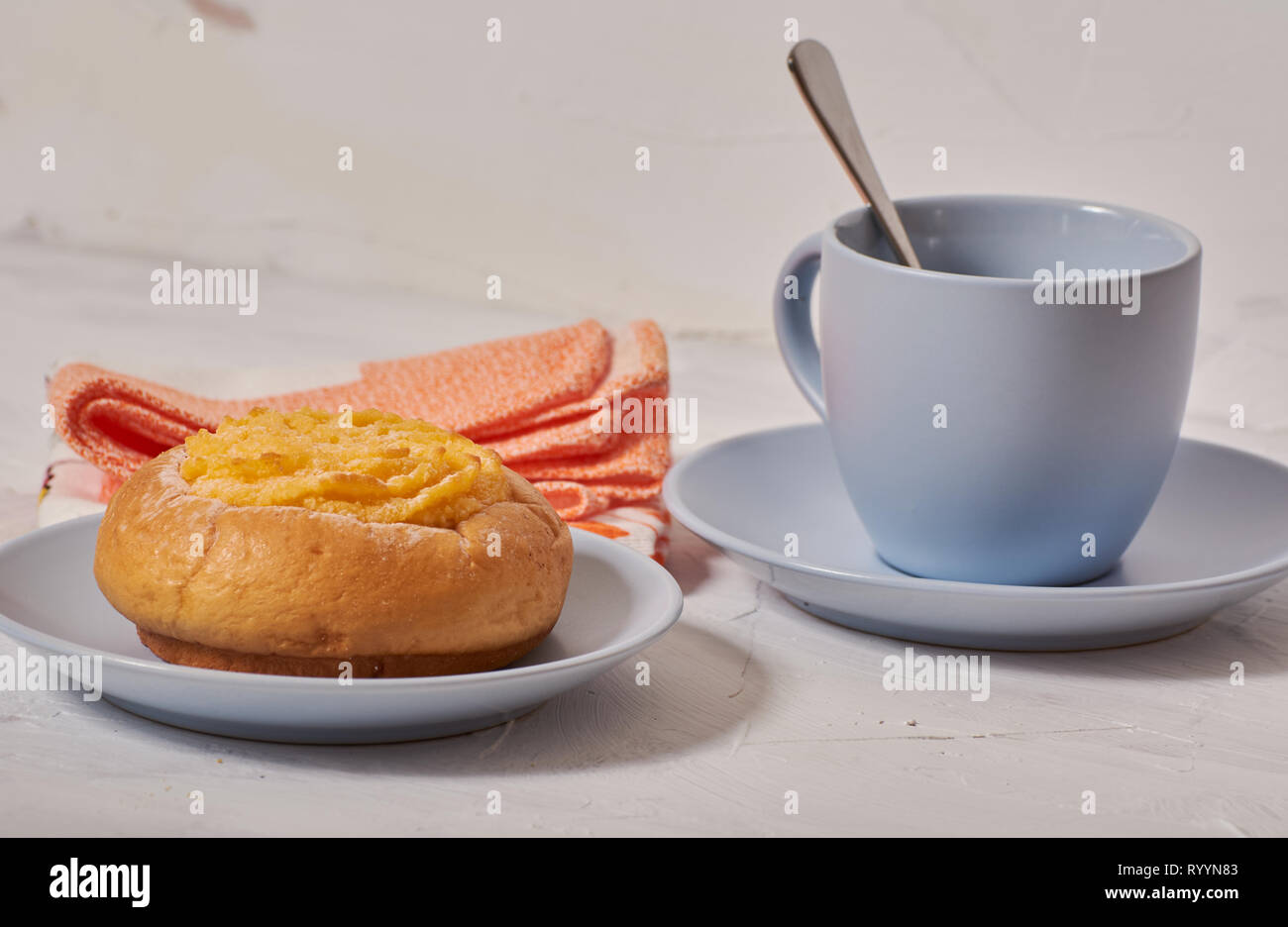 breakfast with coconut cream bun Stock Photo