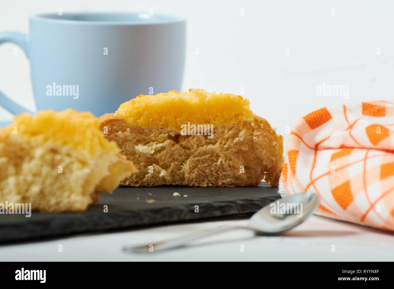 breakfast with coconut cream bun Stock Photo
