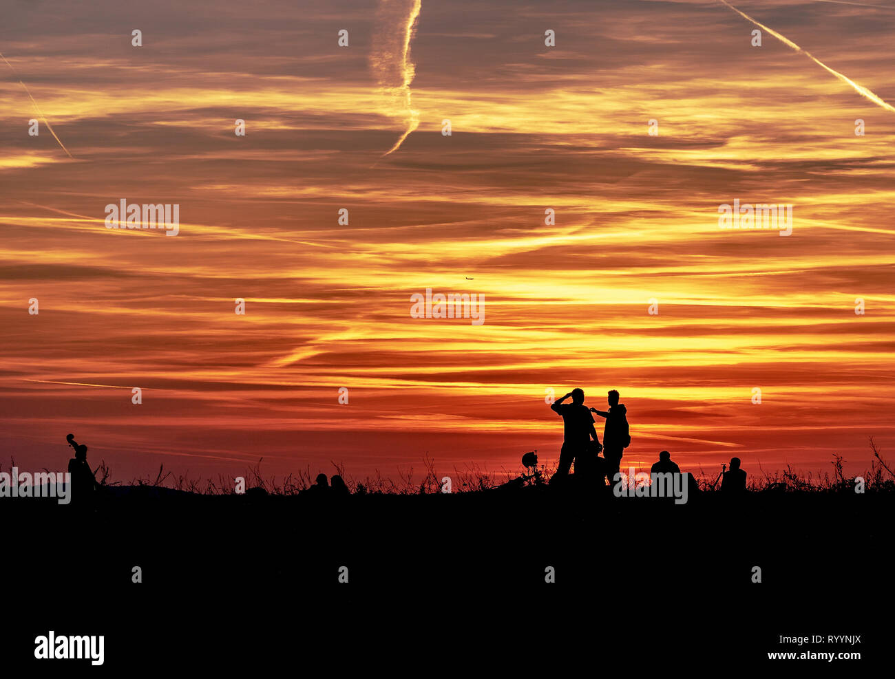 Beautiful Sunset in Berlin on the Dragonmount, nice place to visit. Stock Photo