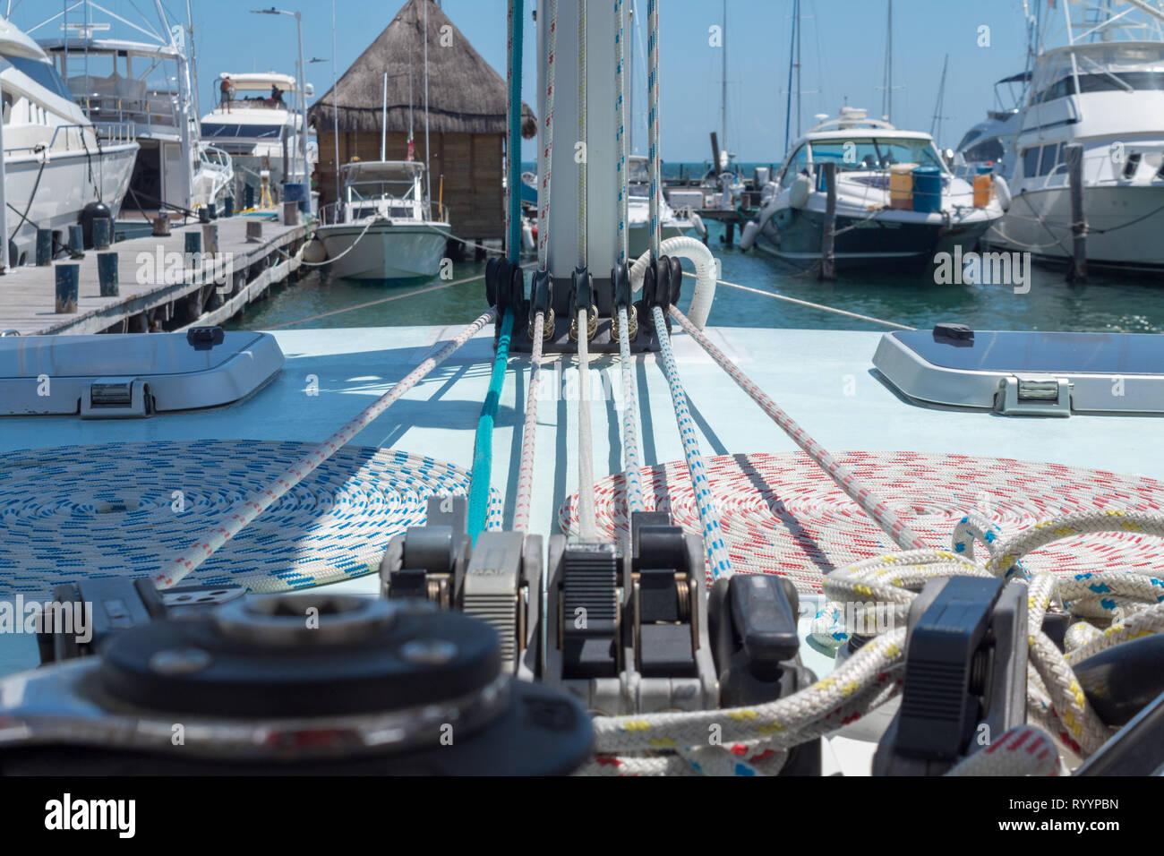 closeup on sailing rope. detail shot on coiled rope ready to set sail Stock Photo Alamy