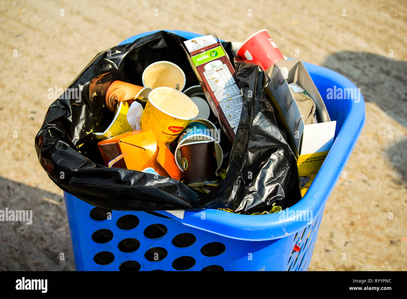 Dustbin with bin bag Stock Photo