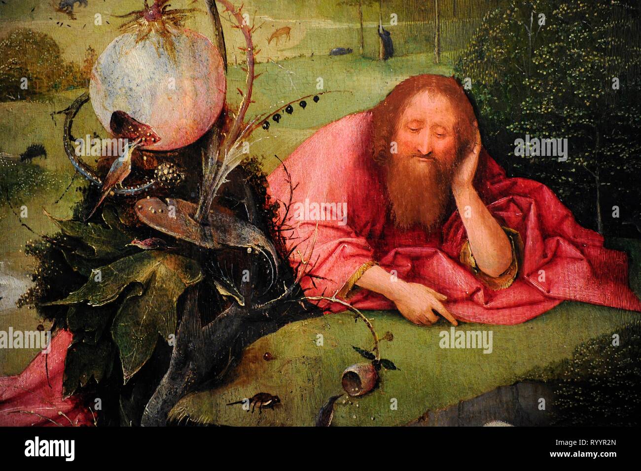 Bosch, Hieronymus Aeken Bosch o El Bosco (1450-1516). Pintor y grabador neerlandés, perteneciente a la Escuela Flamenca. Meditaciones de San Juan Bautista, hacia 1495. Detalle. Museo Lázaro Galdiano. Madrid. España. Stock Photo