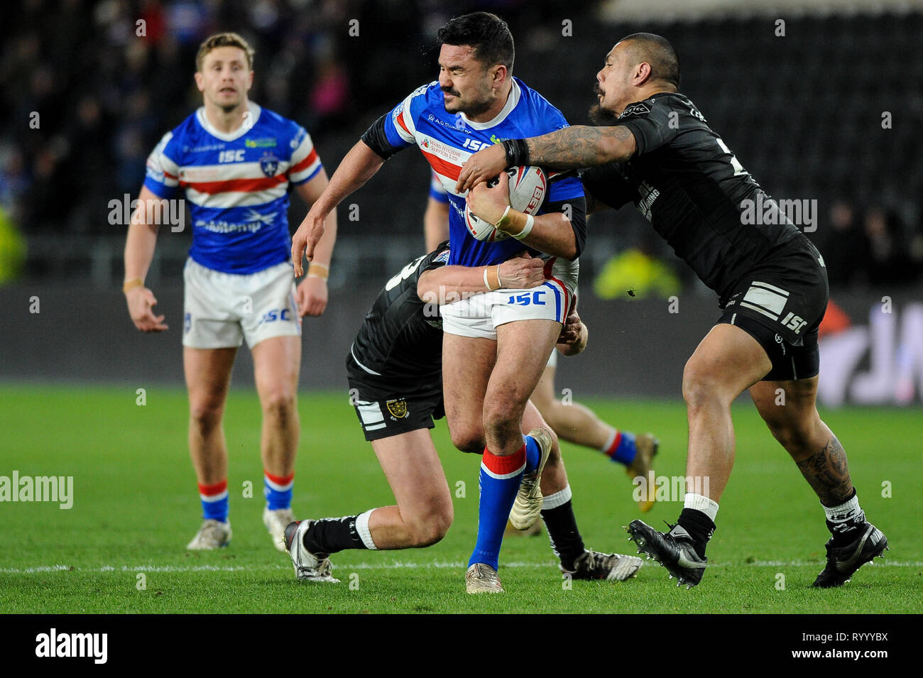 Hull, UK, 15 3 2019. 15 March 2019. KCOM Stadium, Hull, England; Rugby League Betfred Super League, Hull FC vs Wakefield Trinity; Justin Horo leads another Wakefield Trinity attack. Dean Williams Credit: Dean Williams/Alamy Live News Stock Photo