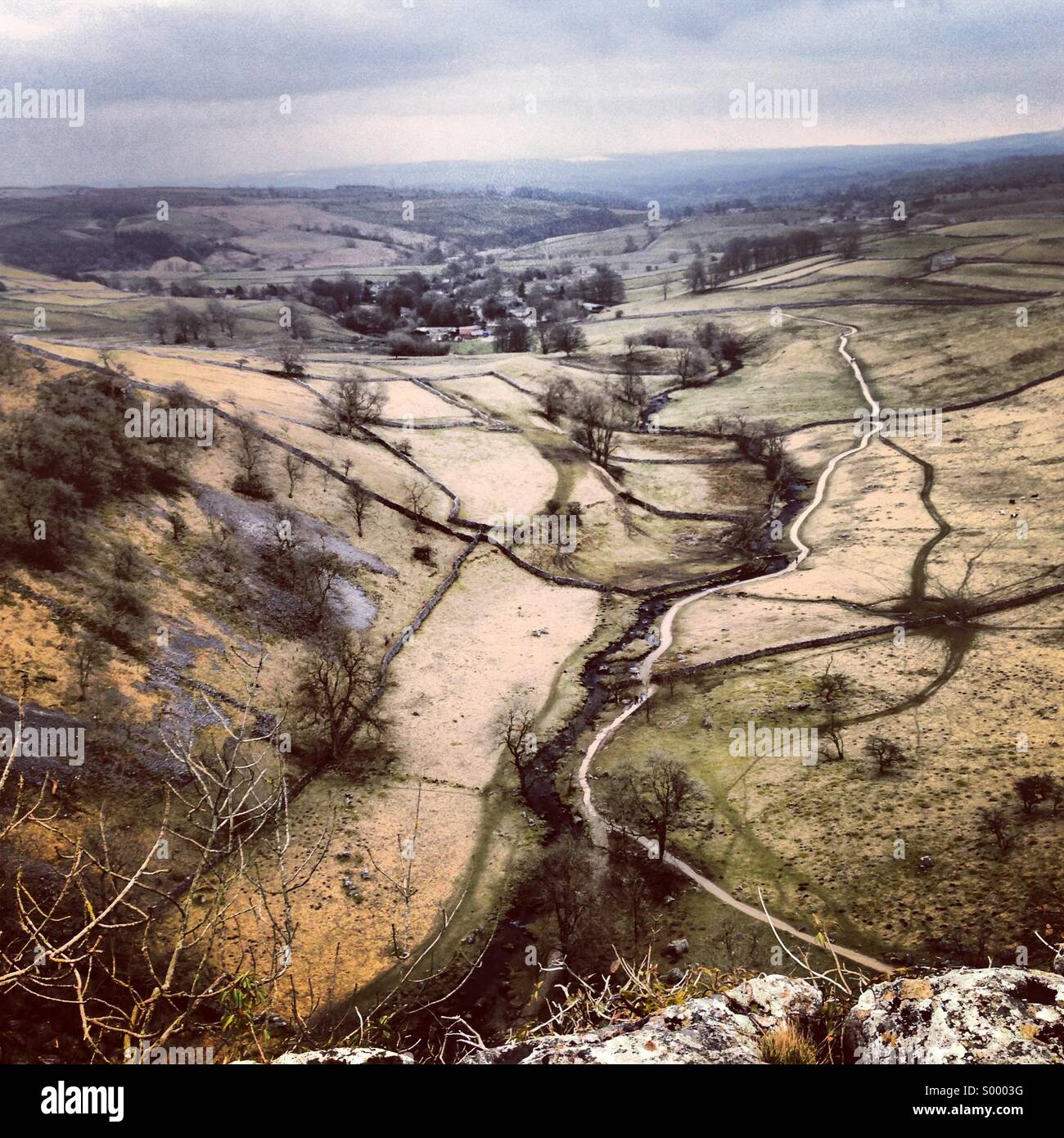 View of the Yorkshire Dales from the top of Malham Cove - Smartphone Captured Stock Image