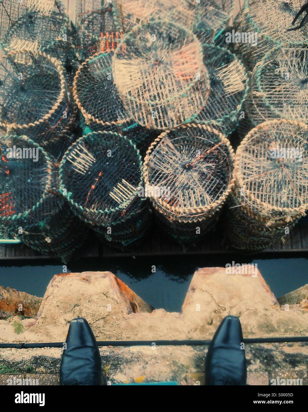 Looking down at fishing equipment - Smartphone Captured Stock Image