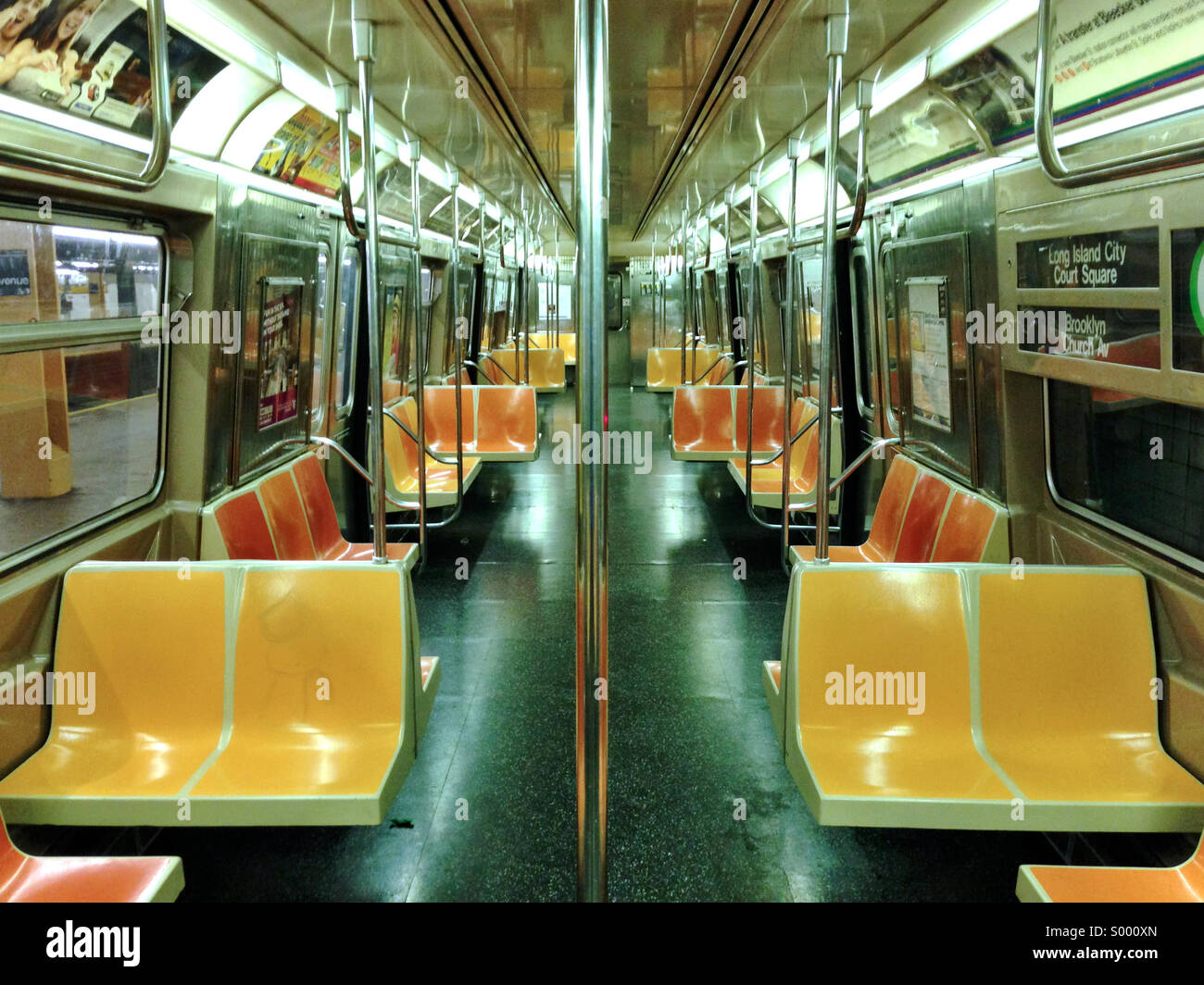 Interior of a New York City MTA G train subway car. Stock Photo