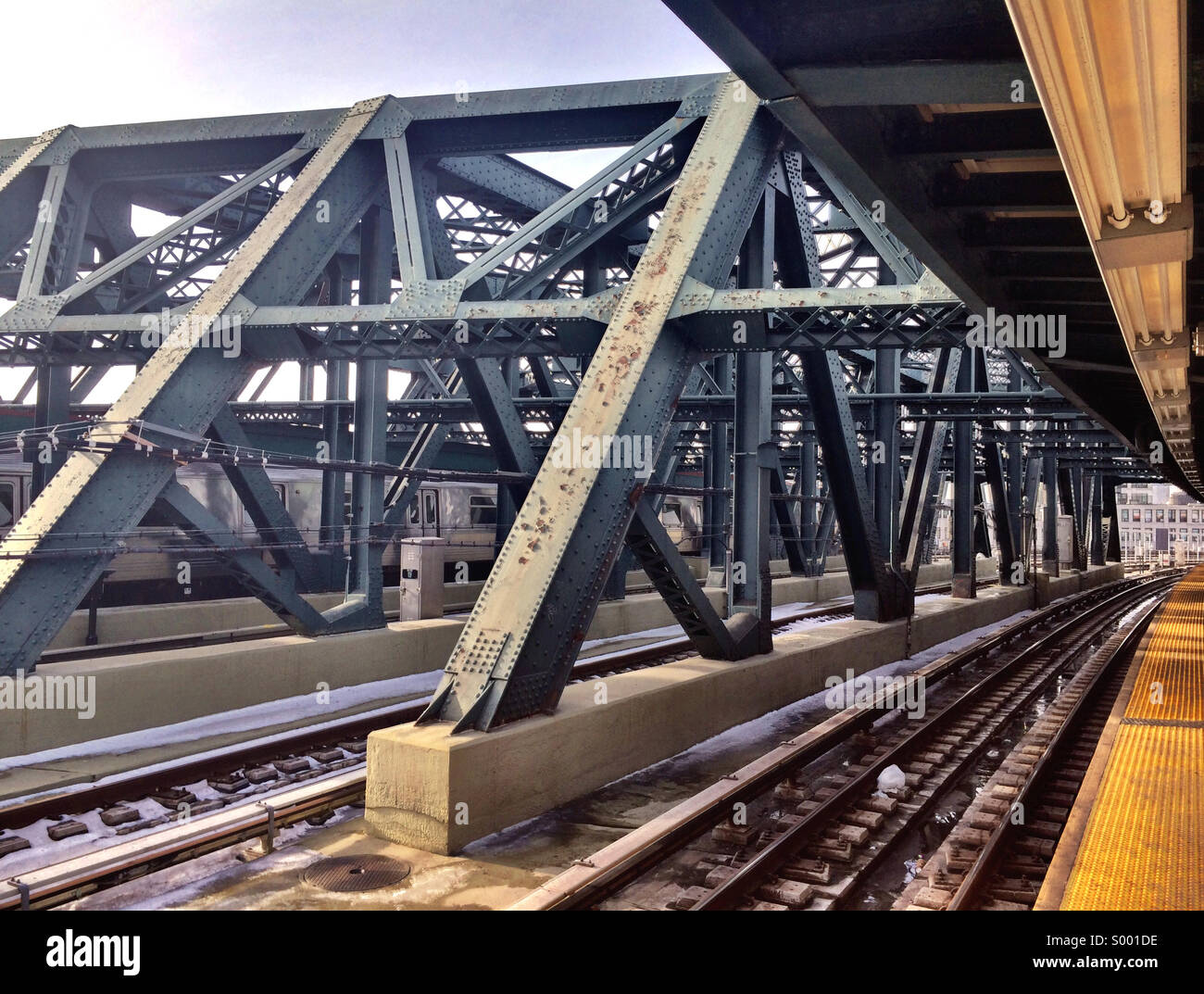 A view of NYC MTA's Smith-9th street subway station in Brooklyn, NY. Stock Photo