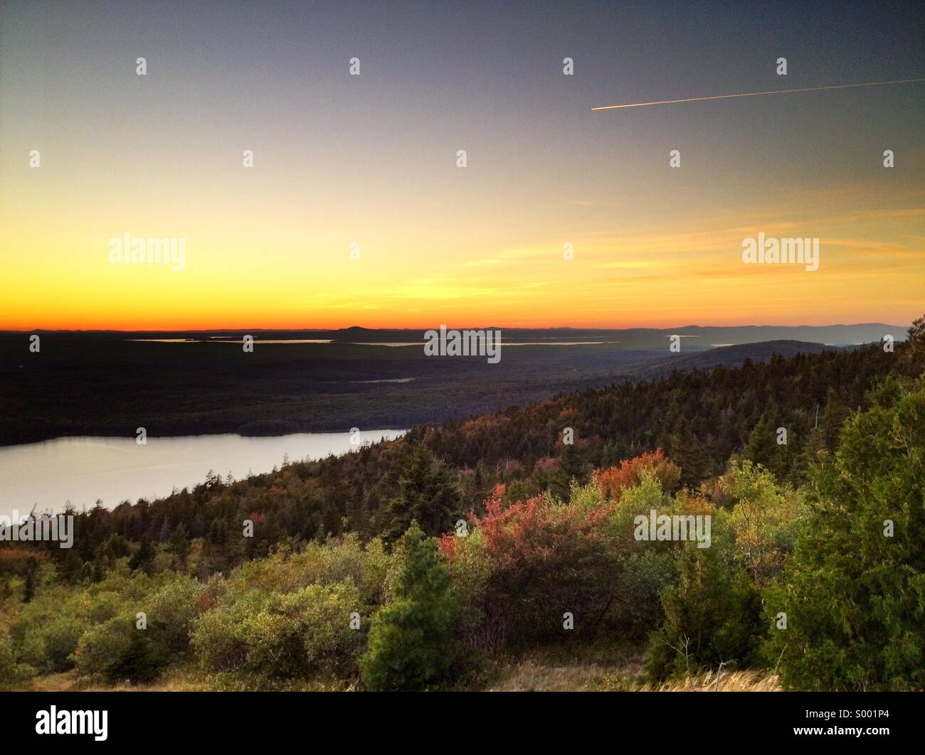 Sunset on Cadillac Mountain, USA Stock Photo