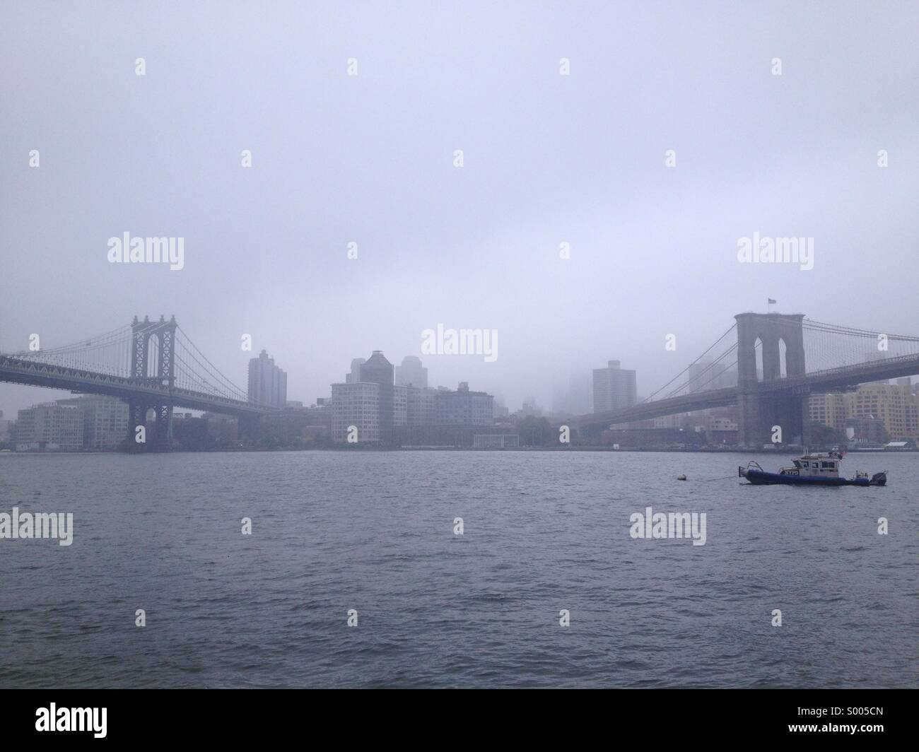 New York two bridges fog - Smartphone Captured Stock Image