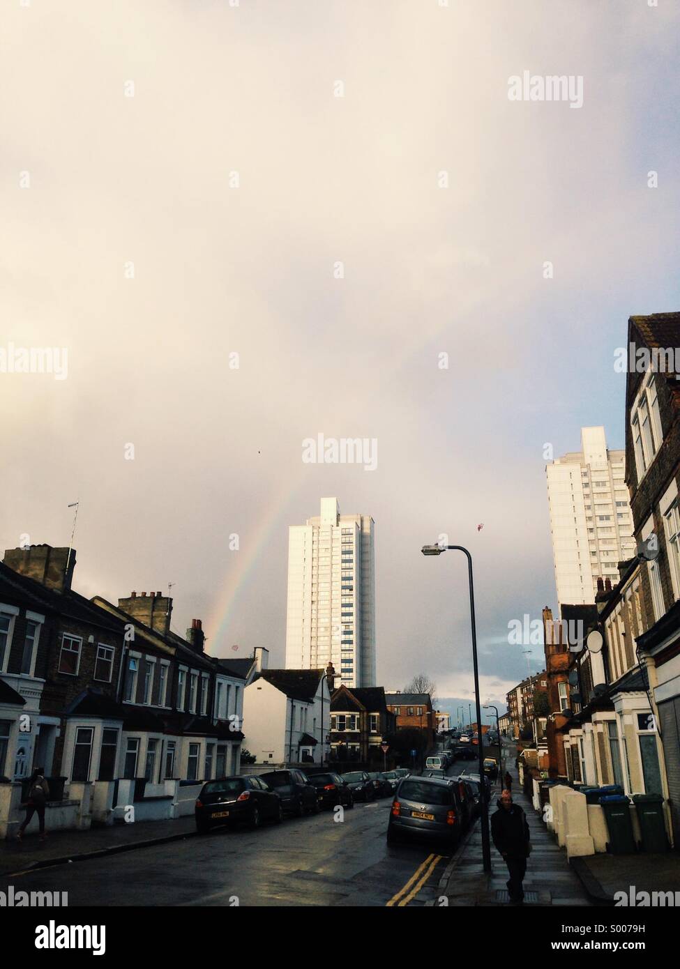 South east London street with a rainbow Stock Photo