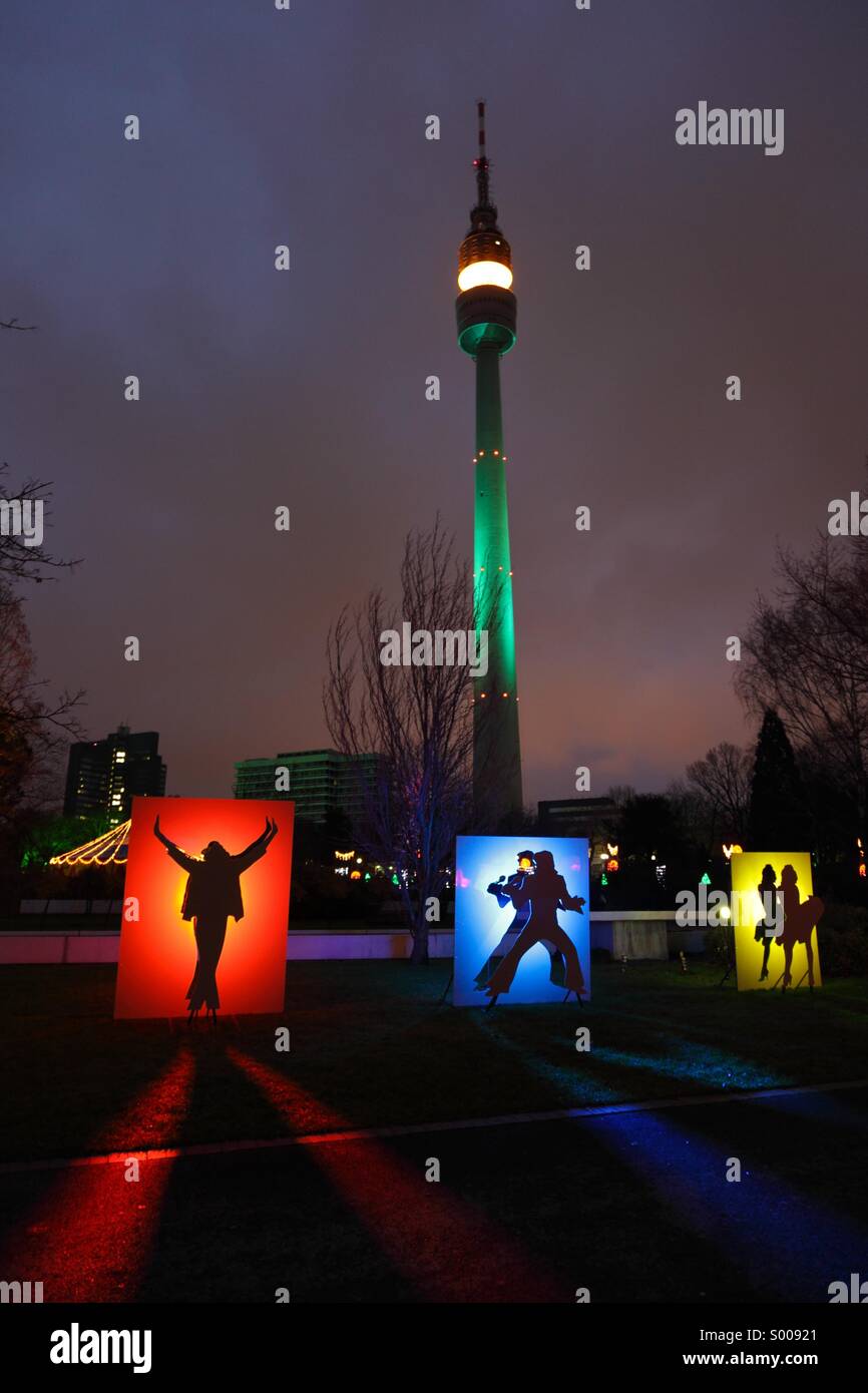 the light festival in Westfalenpark of Dortmund, Germany, is presented every year with art objects with and of light - Illuminationen beim Lichterfest im Dortmunder Westfalenpark every year event Stock Photo