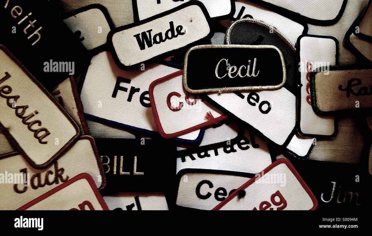 A bunch of name patches. Stock Photo