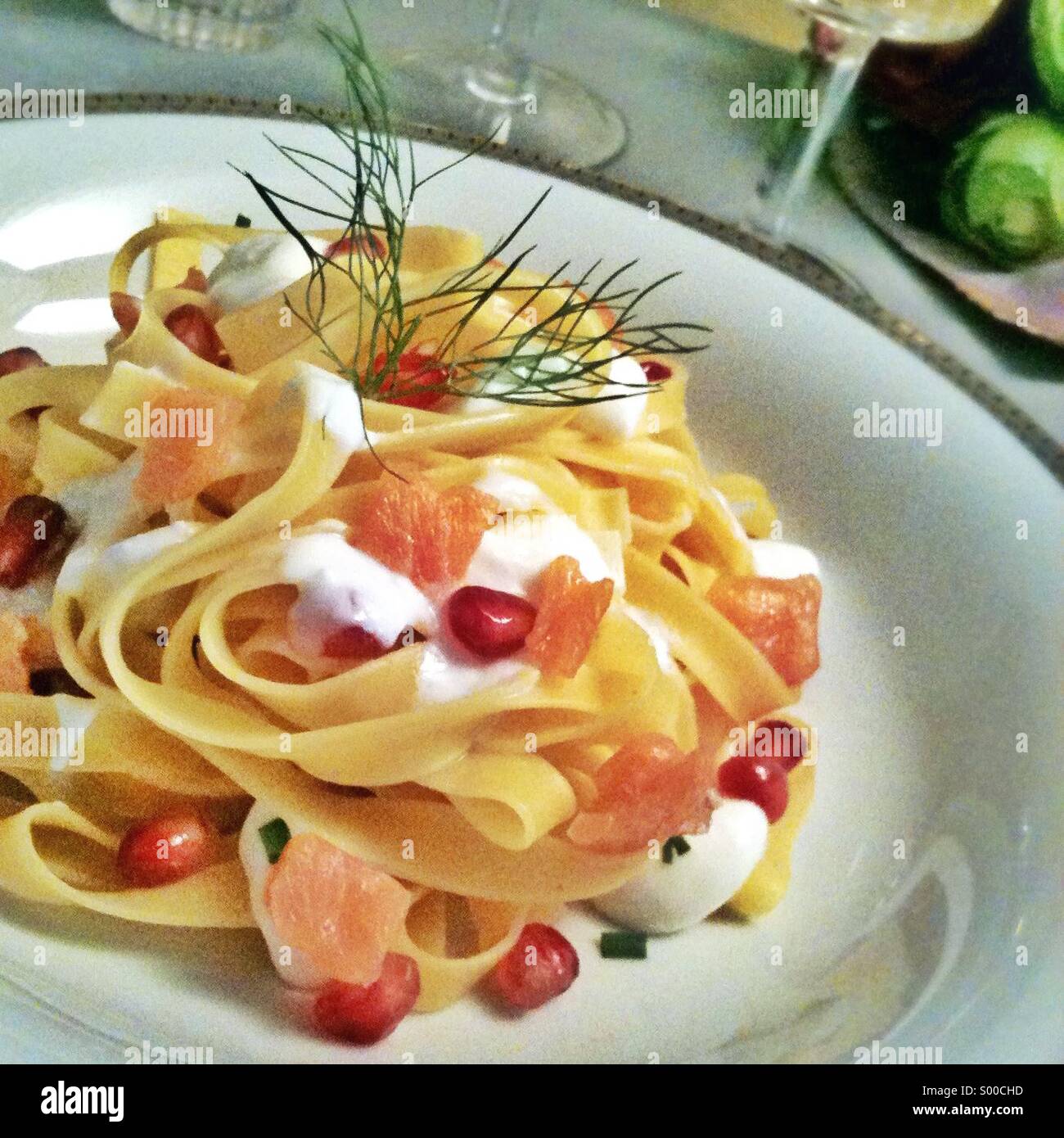 Tagliatelle Pasta with Salmon Stock Photo Alamy