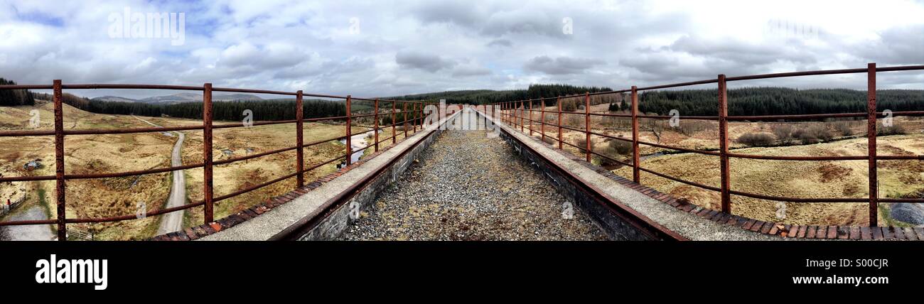 On top of the Big Water of Fleet Viaduct at the southern edge of Galloway Forest Park in Scotland. Built in 1861 for trains running between Dumfries and Stranraer. Closed in 1965. Stock Photo