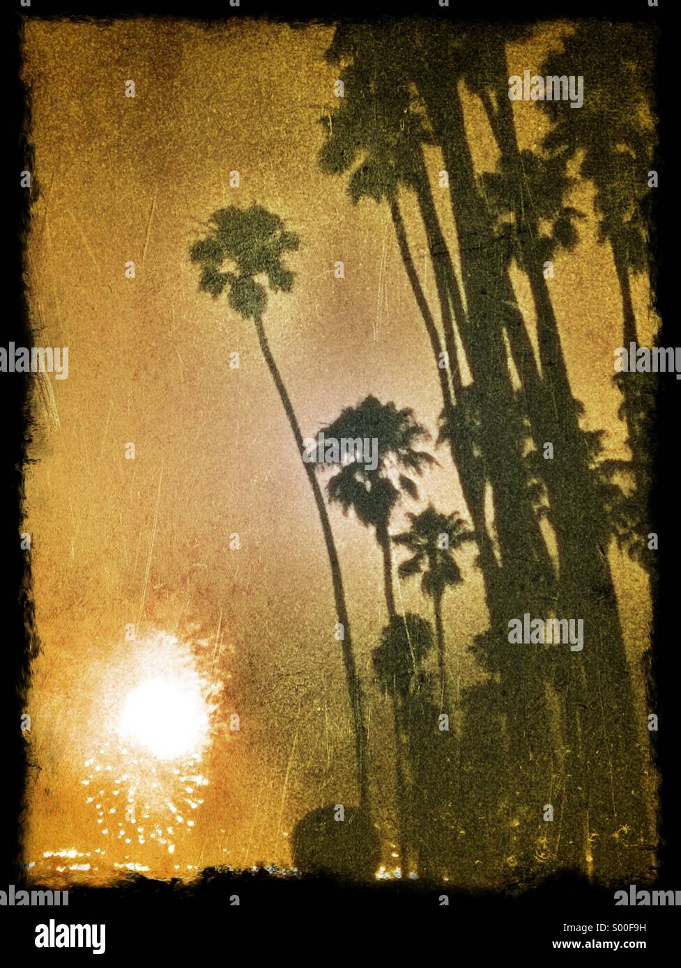 Fireworks on 4th of July at East Beach, Santa Barbara, California USA