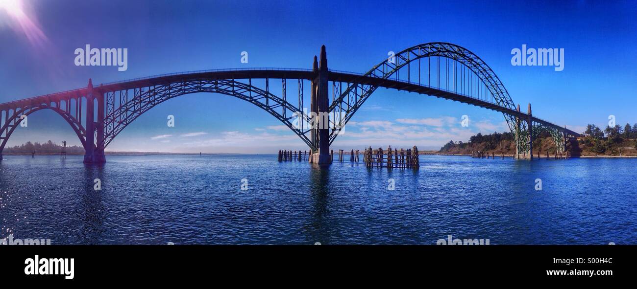 Panorama of Yaquina Bay Bridge Newport Oregon United States USA - Smartphone Captured Stock Image