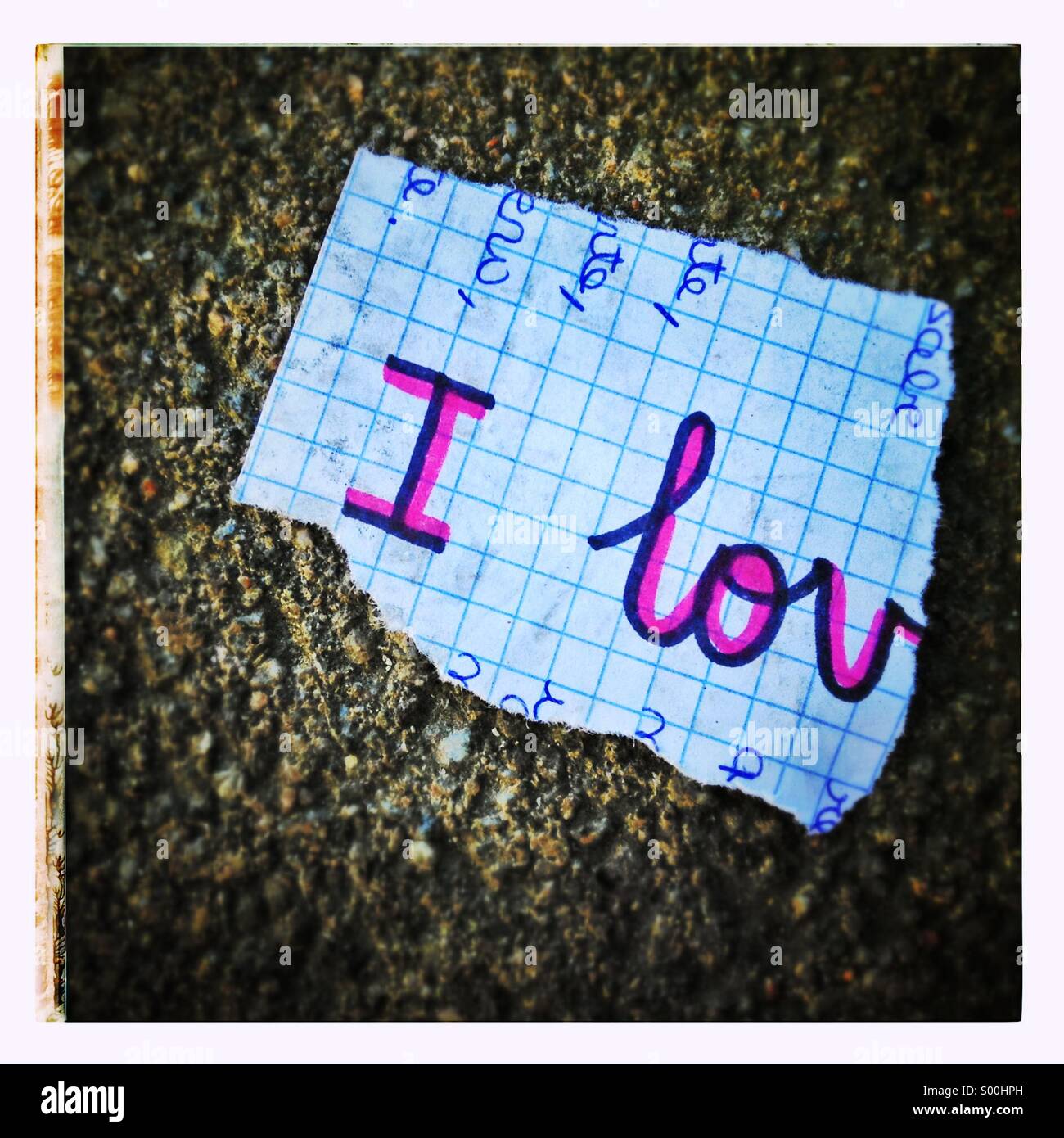 San Valentine's day sheet of paper declaring love - Smartphone Captured Stock Image