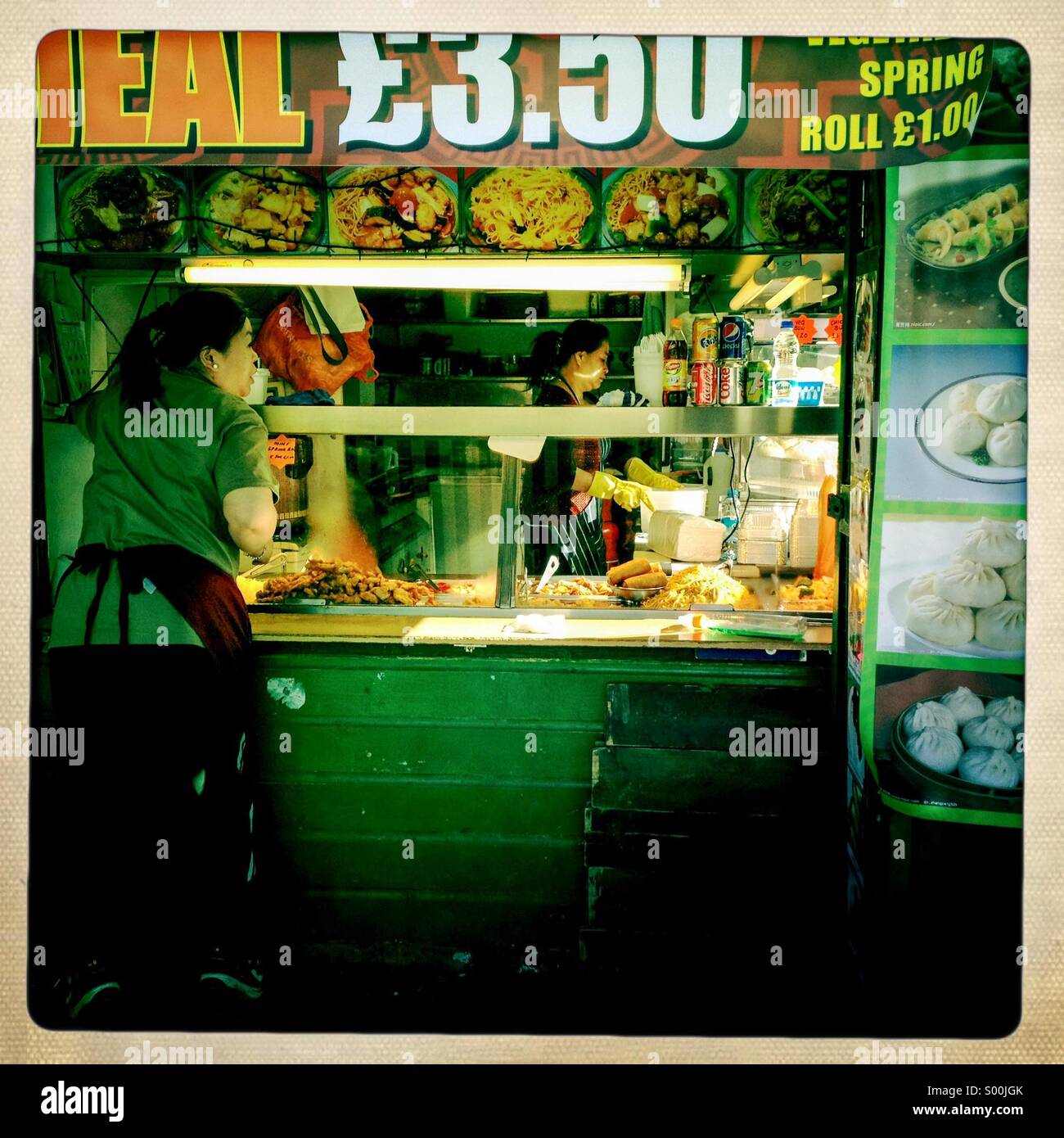 Camden Market, London UK. Chinese food stall, cafe. Street photography