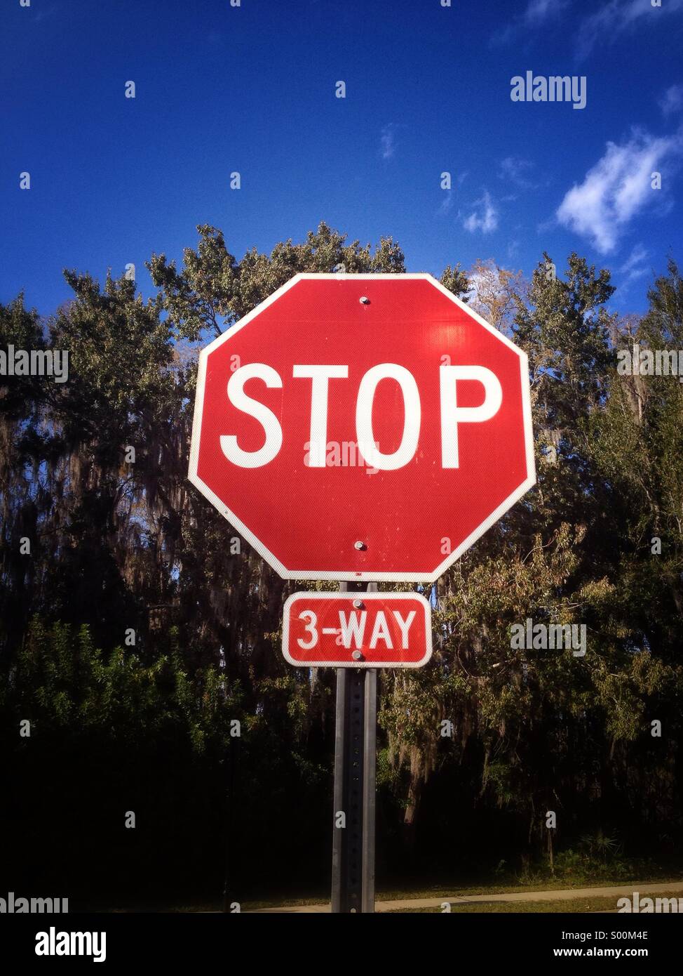Three way stop sign Stock Photo - Alamy