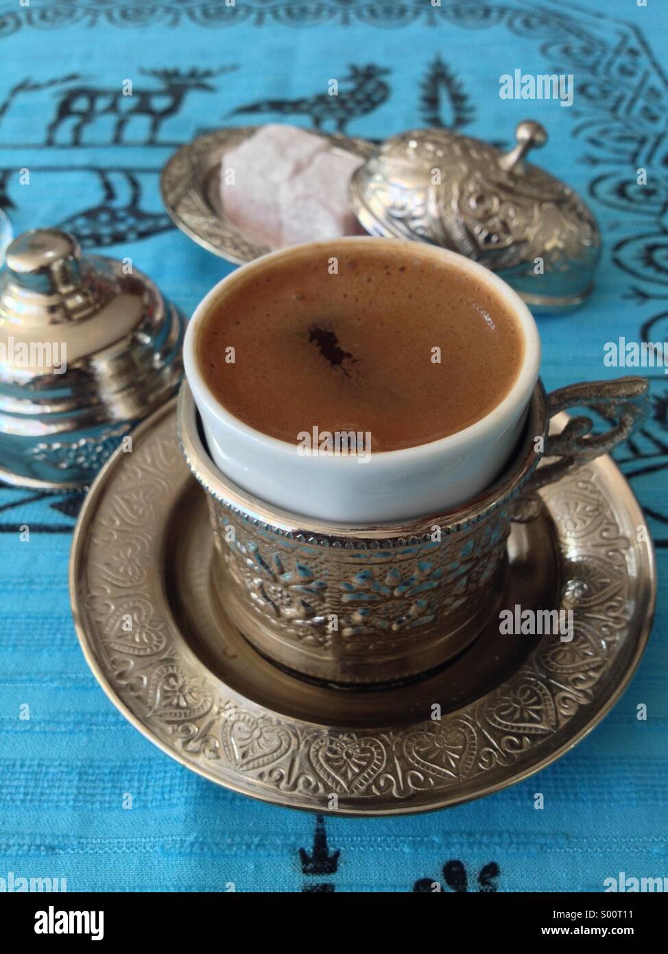 Turkish Coffee with Turkish Delight - Smartphone Captured Stock Image