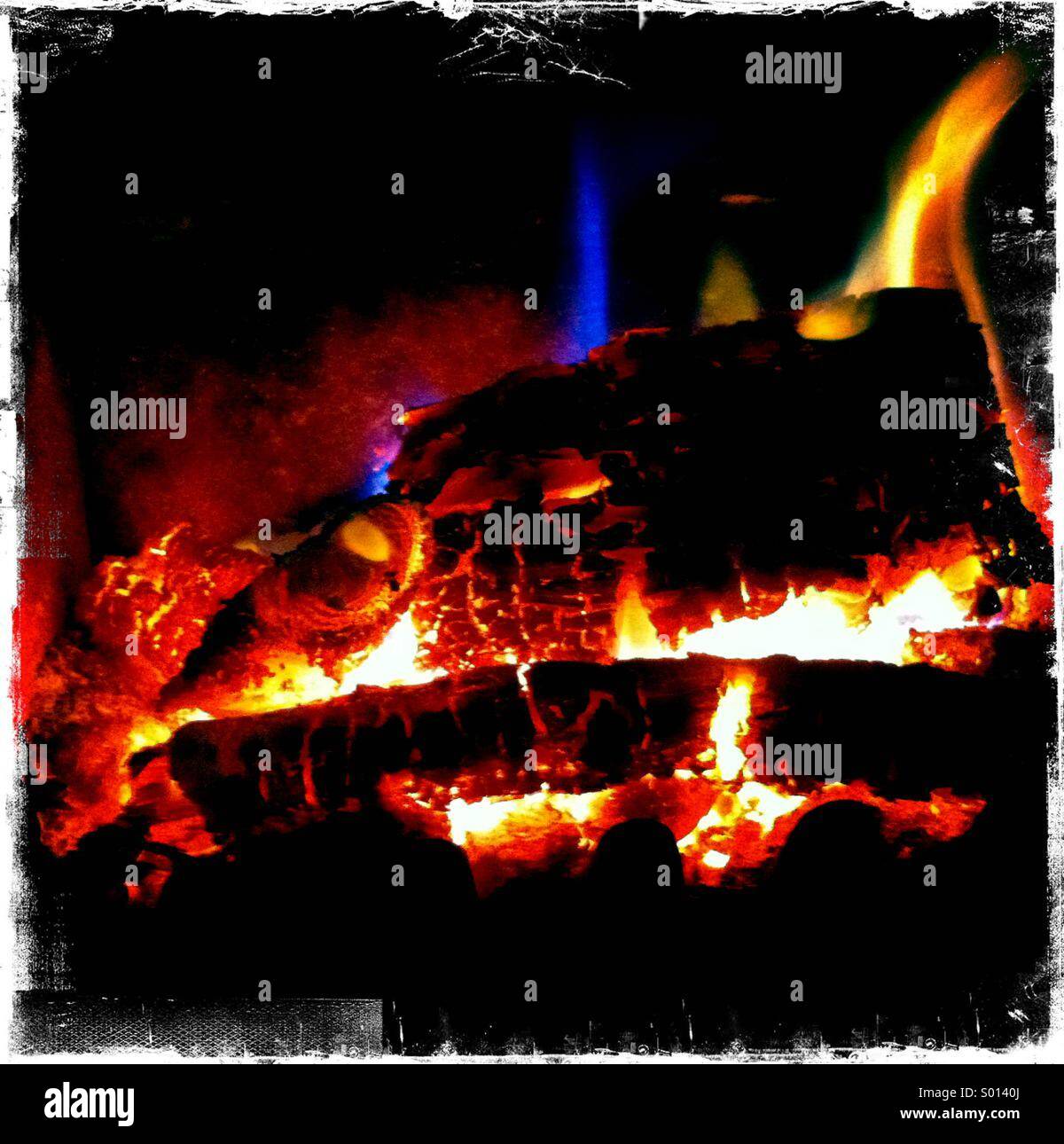 Wood fire burning - Smartphone Captured Stock Image