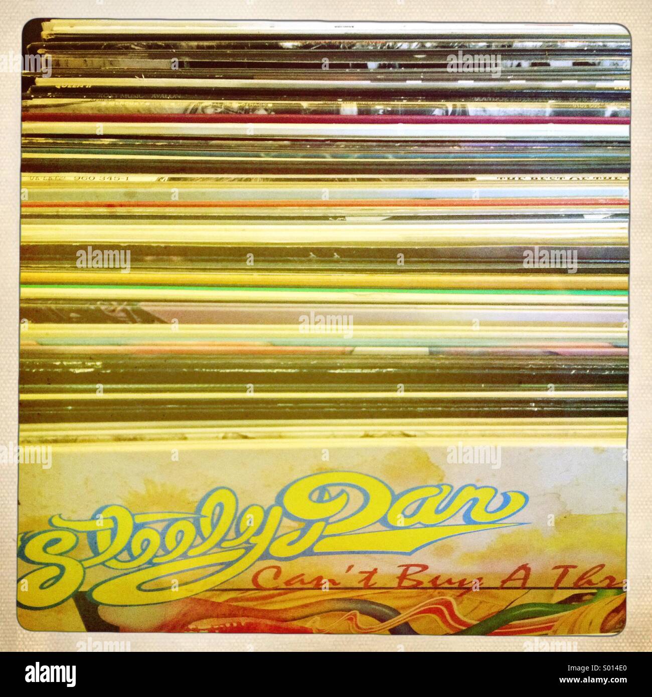 Stack of vinyl records or LPs - Smartphone Captured Stock Image