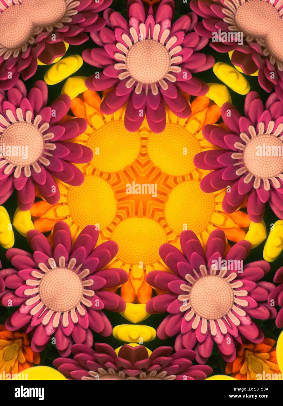 A kaleidoscope pattern of plastic colorful daisies - Smartphone Captured Stock Image