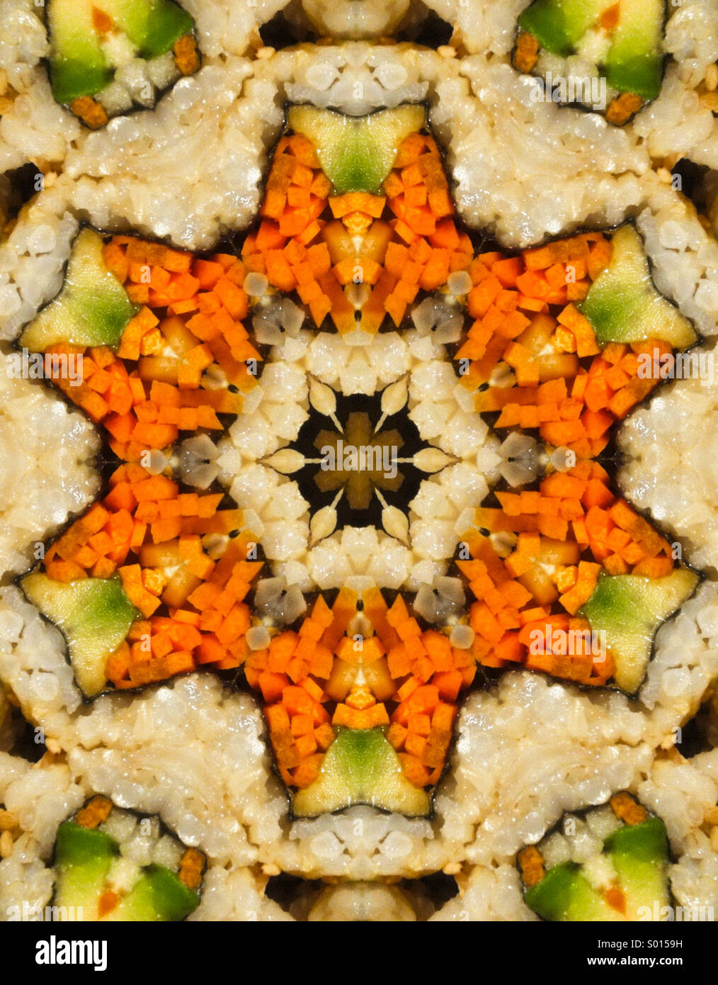 An abstract kaleidoscope patten of vegetable sushi - Smartphone Captured Stock Image