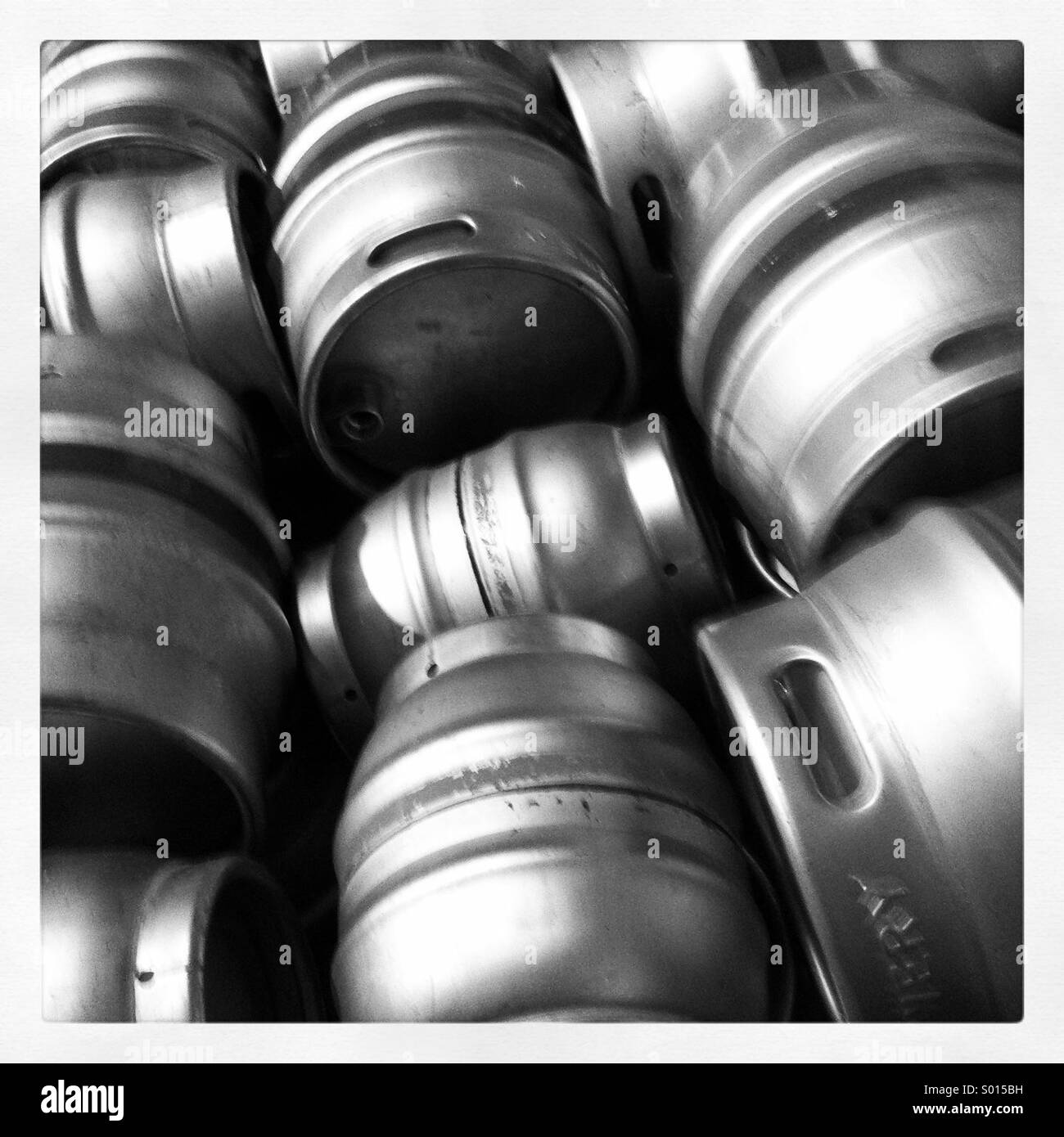 A close up of metal beer barrels Stock Photo - Alamy