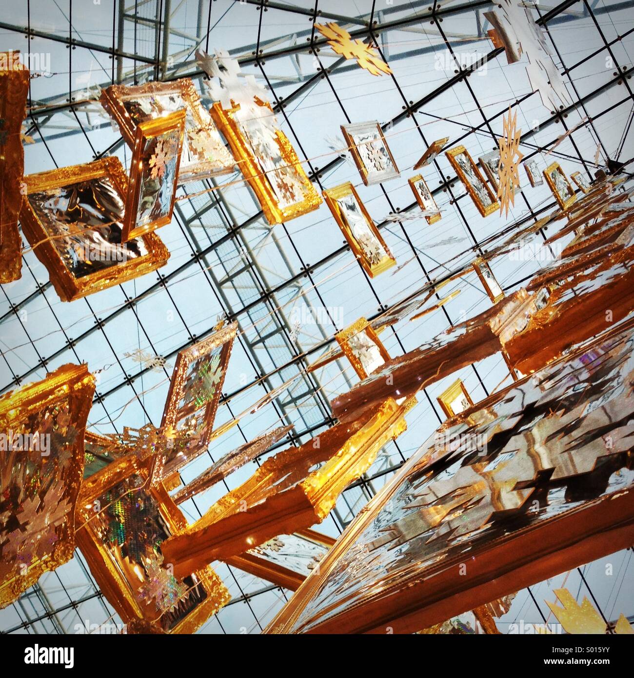 Art installation hanging picture frames Stock Photo Alamy