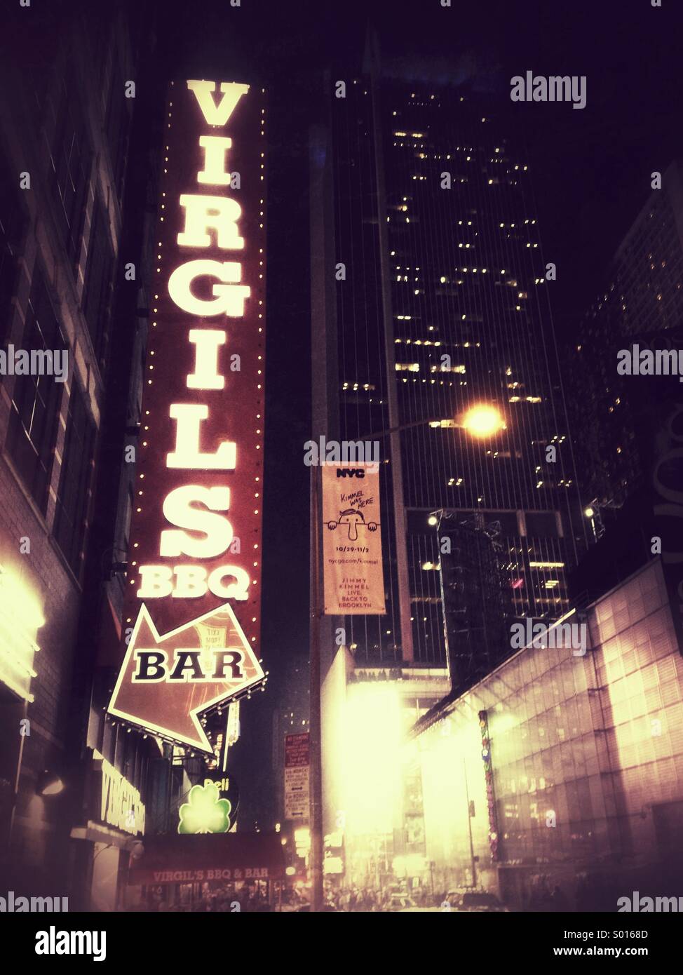 Virgil's grill restaurant sign in Manhattan, New York Stock Photo
