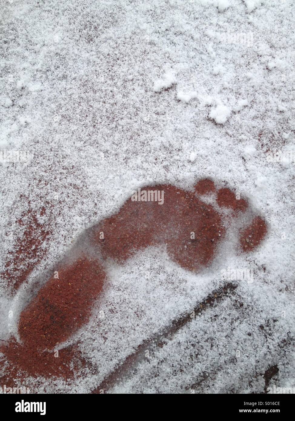 Barefoot print in the snow Stock Photo