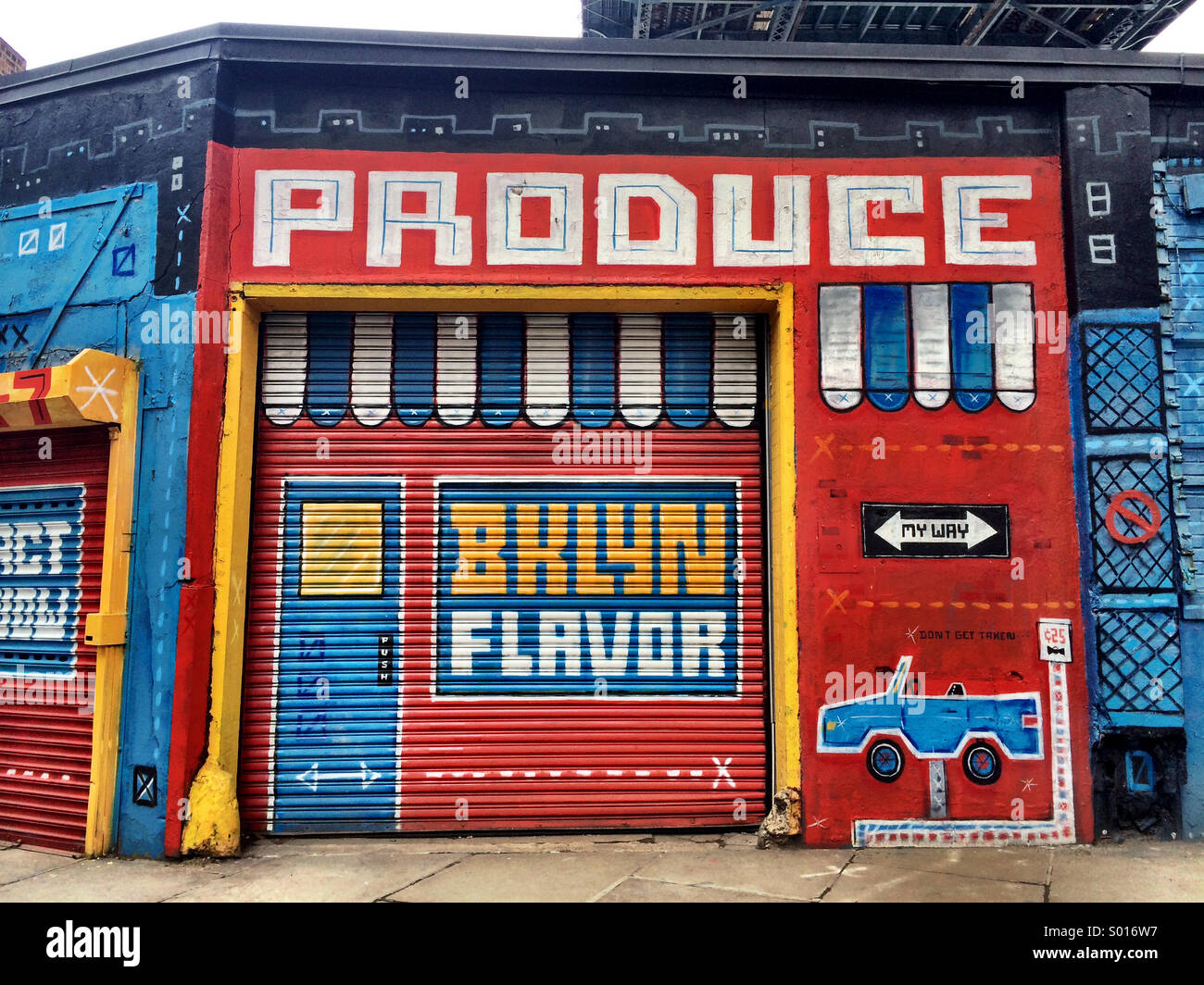 A building painted to look like a produce store in the DUMBO neighborhood of Brooklyn, New York. Stock Photo