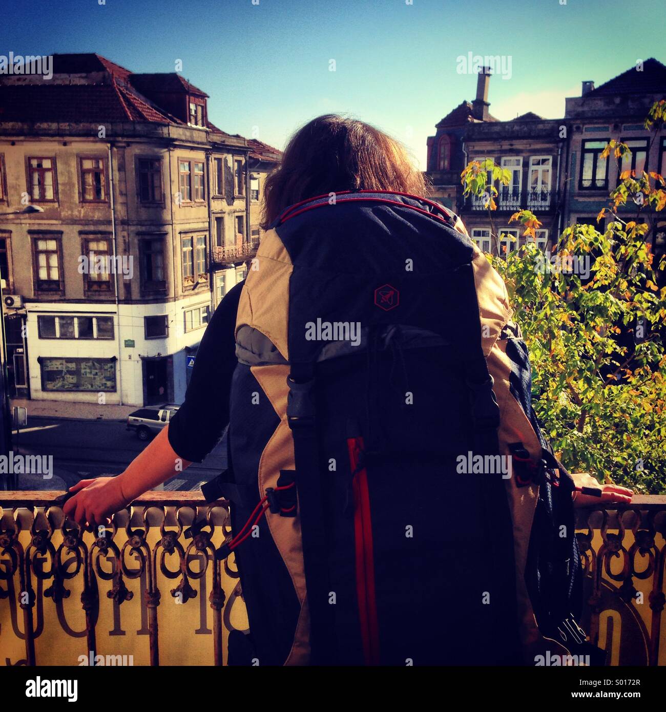 Woman, tourist bag - Smartphone Captured Stock Image